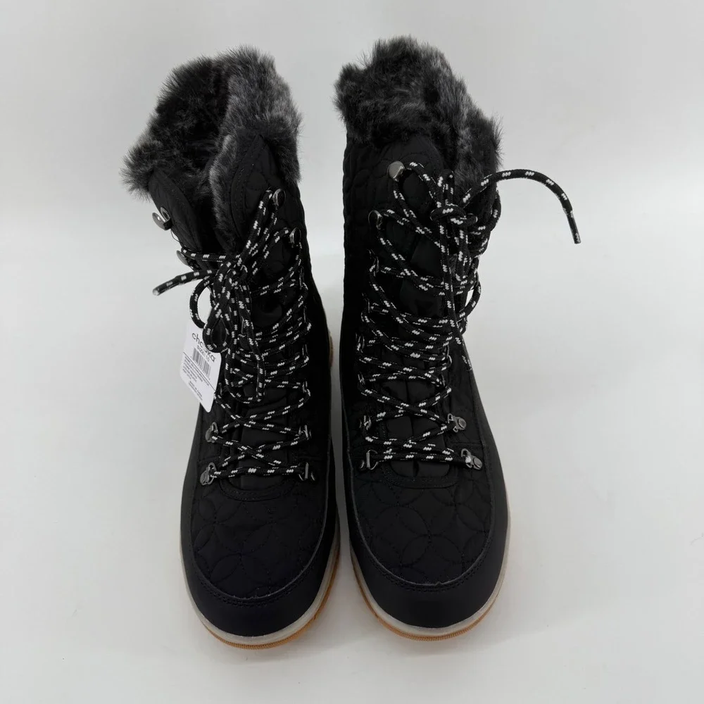Chooka Belltown Mid Faux Fur Black Winter Boots Insulated Water Repellent Size 9